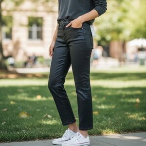 Eileen Fisher Waxed Coated Leather Look Cotton Women's Black Jeans NWT 14